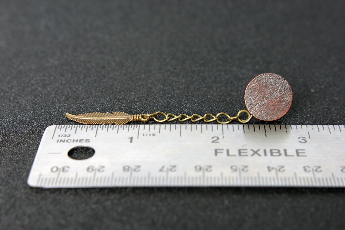 Boho Wood Feather Plugs / Earrings Bronze Chain Dangle Etsy