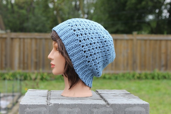 Crochet Blue Slouchy Beanie Hat Unisex Beginners Slouch Free Crochet Pattern - Crochet With Kim main image 3