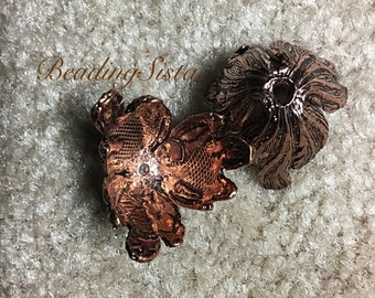 Bead Cap - Tulip Bead Cap - Vintage Patina Copper  - 22x16mm