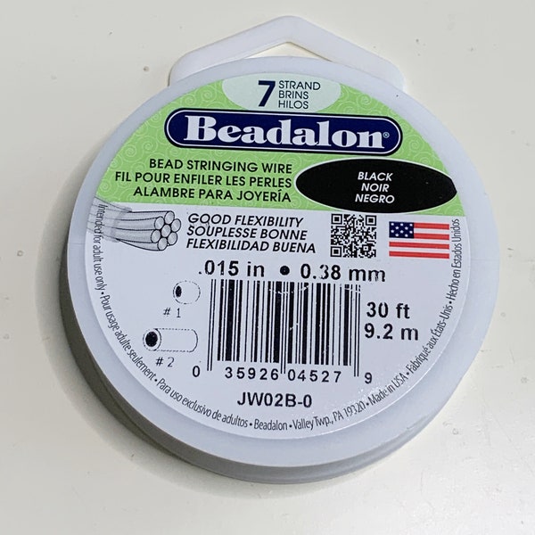 Wire - Beadalon - 7 Strand - .015 BLACK - 30FT - Stringing Wire - 9.2m - JW02B-0