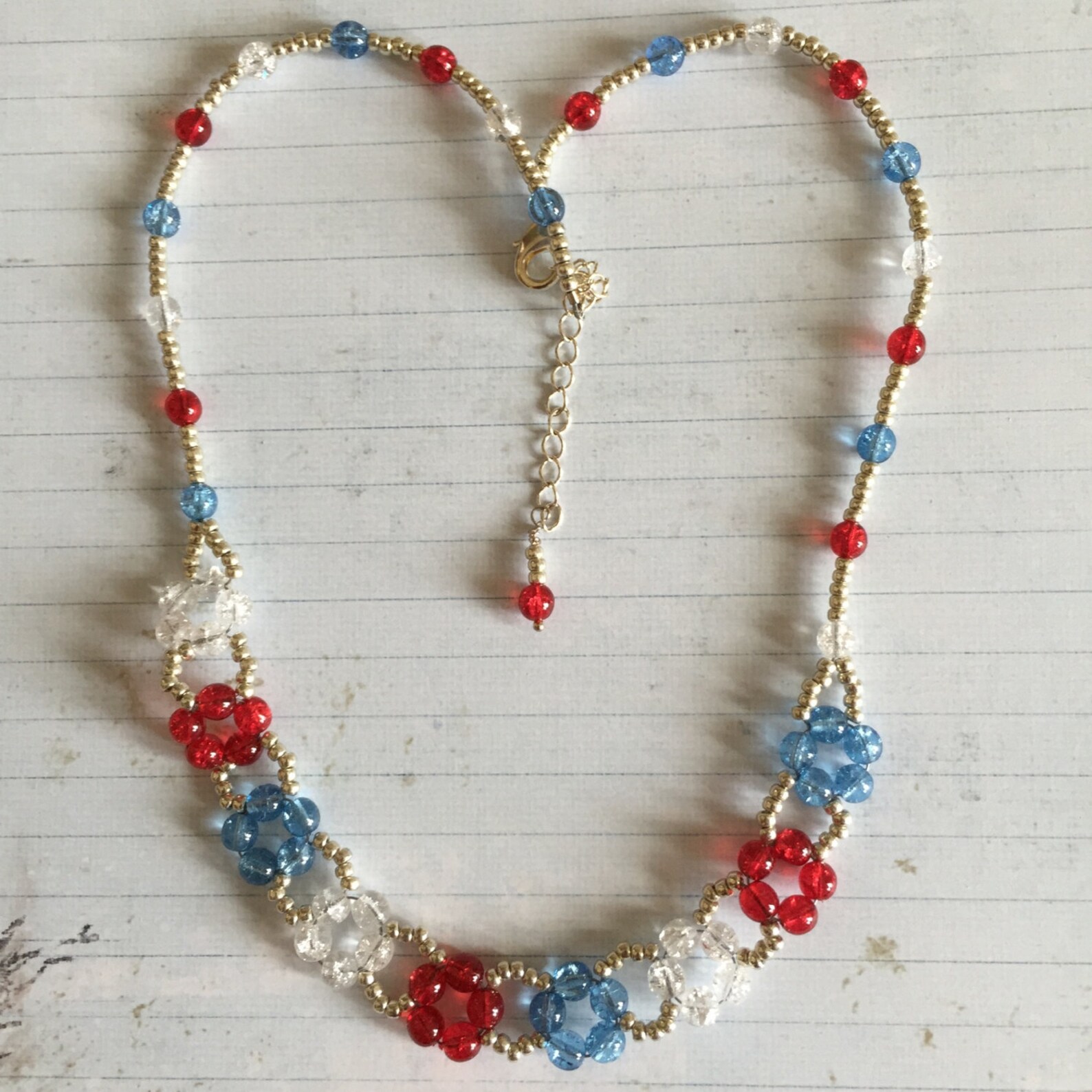 Red White and Blue Glass Bead Necklace Etsy