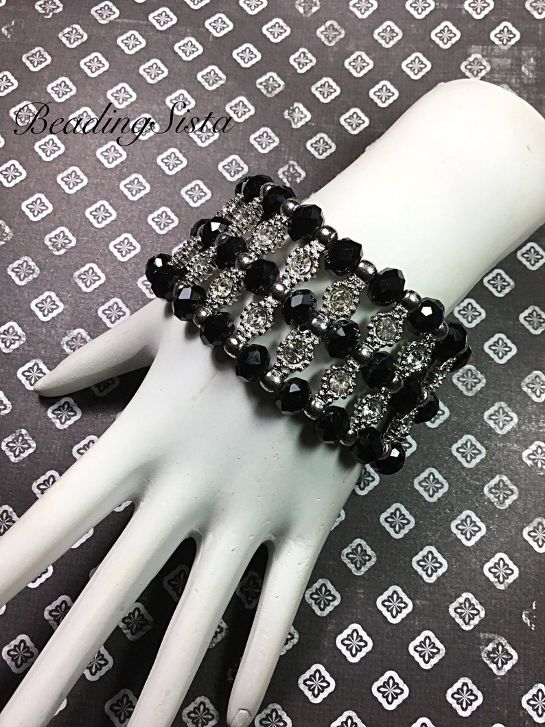 Wide Cuff Stretch Cord Cuff Boho Rhinestone Spacer Spacer Bohemian Bracelet