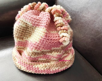 Crochet - Hat - Women’s Winter Hat - 4 Coil Tassels - Pink