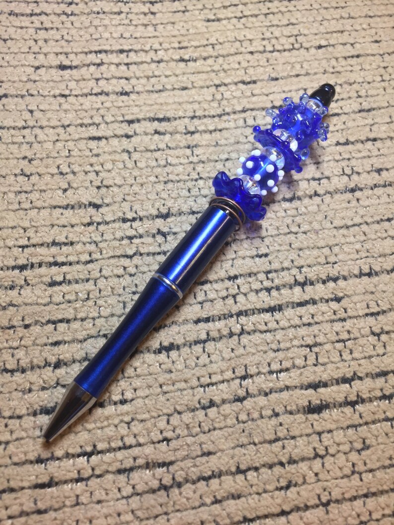 Blue Lampwork Beadable Pen With Refill