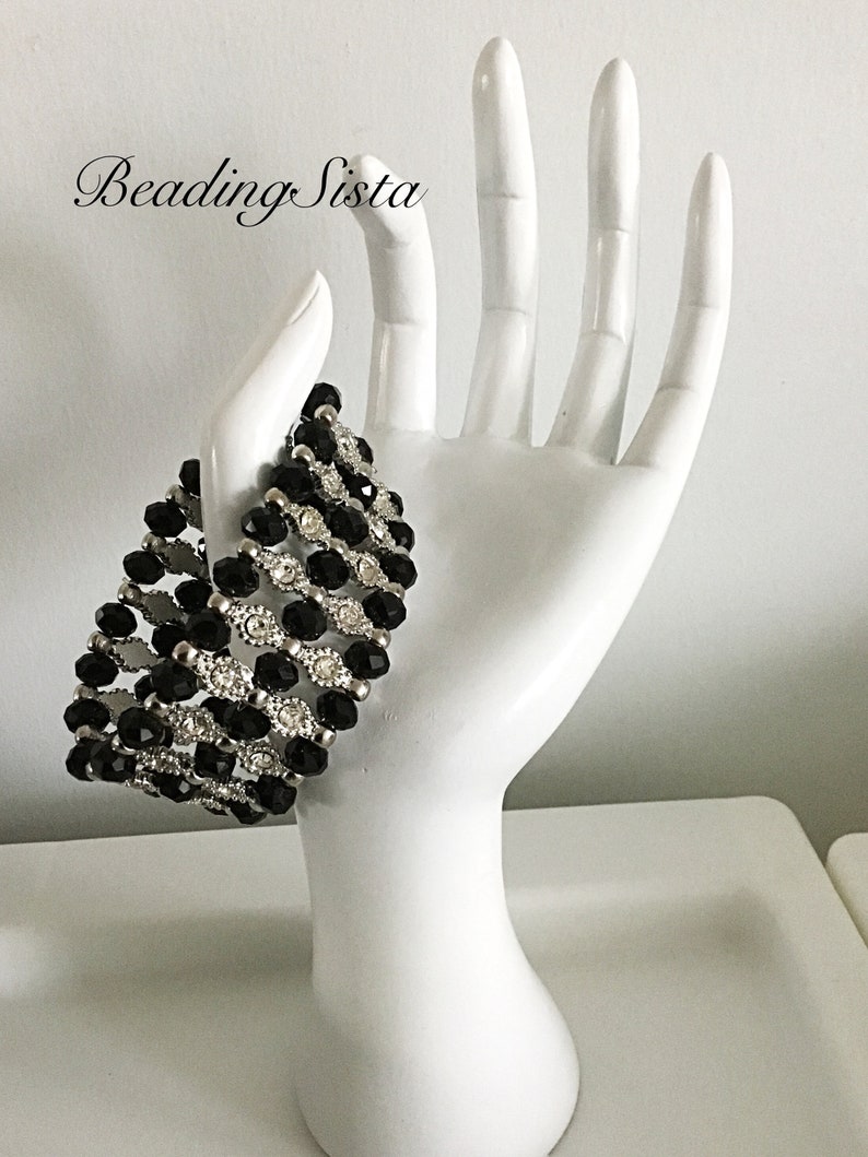 Wide Cuff Stretch Cord Cuff Boho Rhinestone Spacer Spacer Bohemian Bracelet