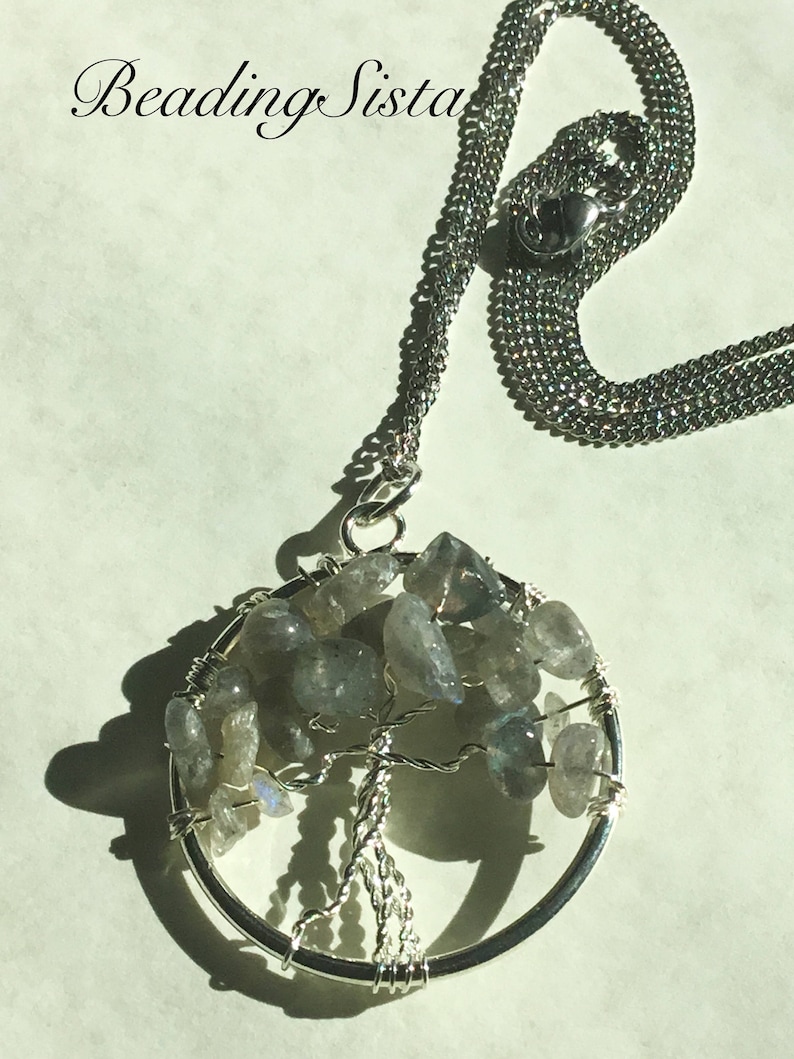 Tree of Life Silver Chain Silver Wrap Labradorite Stones