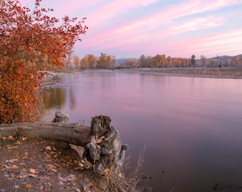 Fall Sunrise along the Clarkfork River Lustre Photo Print or High Gloss Metal Print