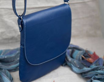 Leather Purse Blue Handbag Crossbody Bag Leather Handbag Blue Leather Genuine Leather Portuguese Leather Handmade Purse