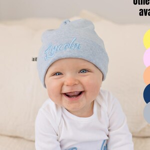 Light blue embroidered baby boy hat
