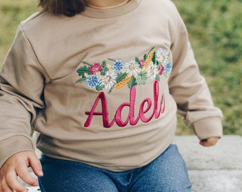 3m-10T Embroidered sweatshirt with name and flower crown