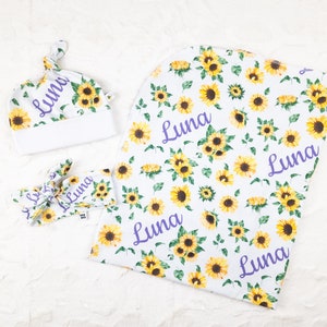 Manta de bebé personalizada con nombre y diseño de girasol, jersey de algodón