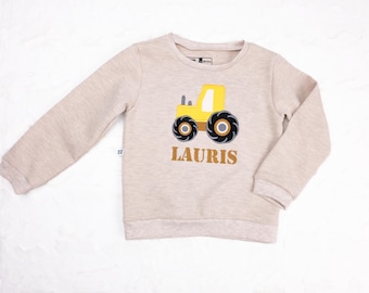 Birthday sweatshirt Tractor applique embroidery with name and or number