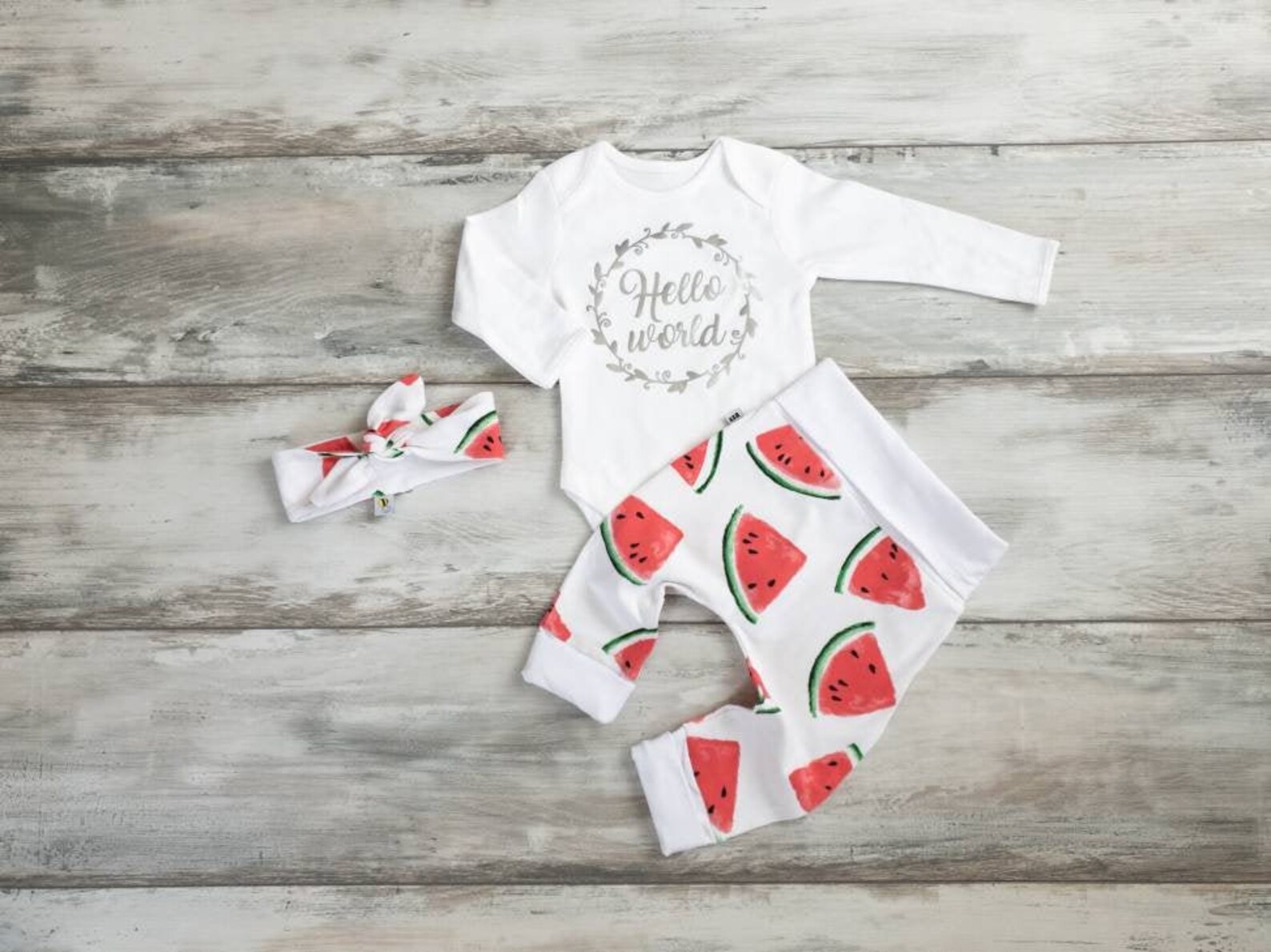 Hello World Newborn Girl Outfit Summer, Home Coming Outfit, Watermelon ...