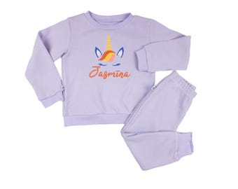 Unicorn outfit girl jogger set embroidery with name and or number