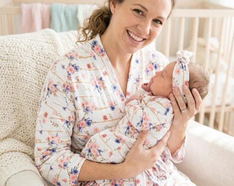 Maternity robe and baby gown and headband
