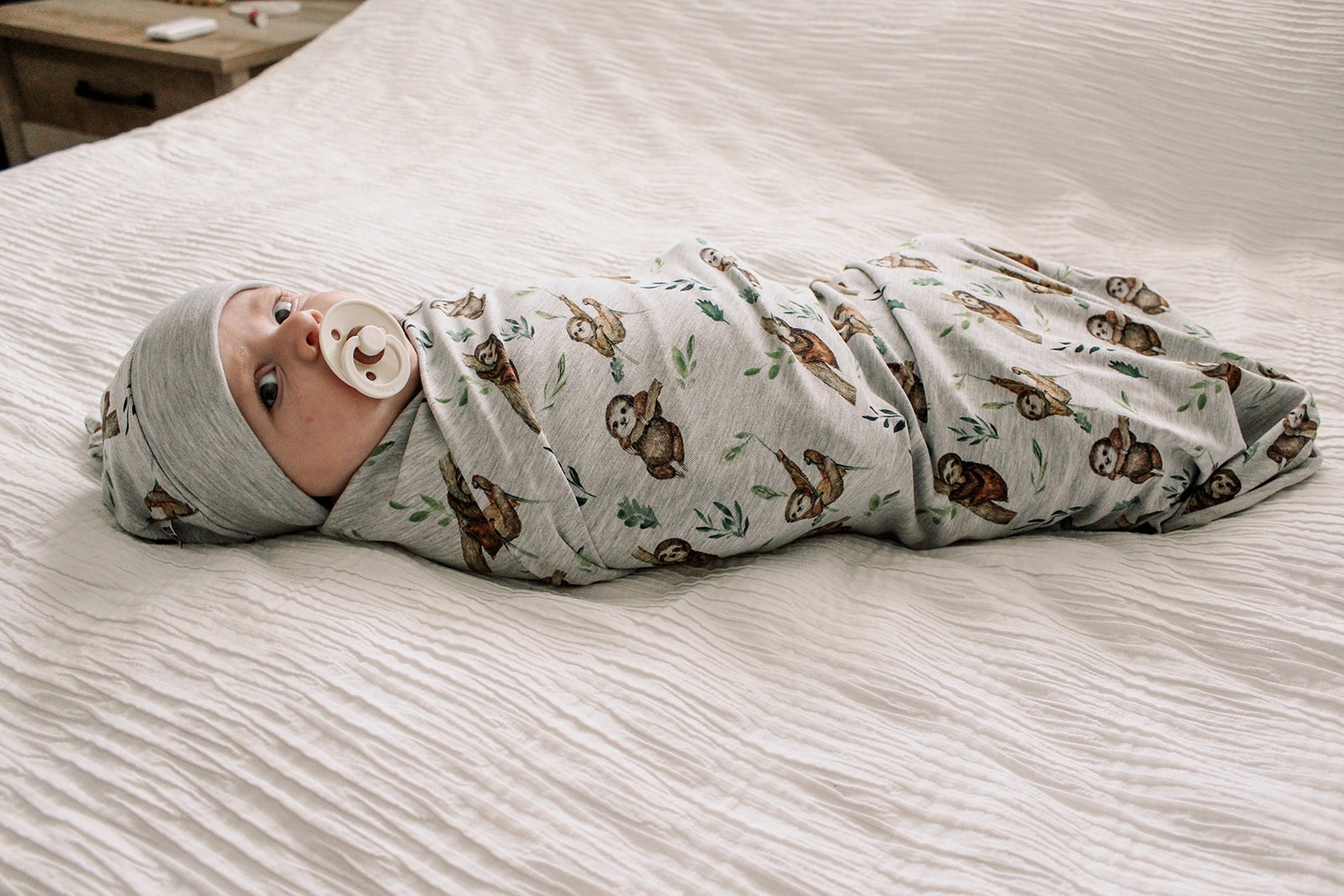 Sloth print baby boy swaddle set with hat Etsy