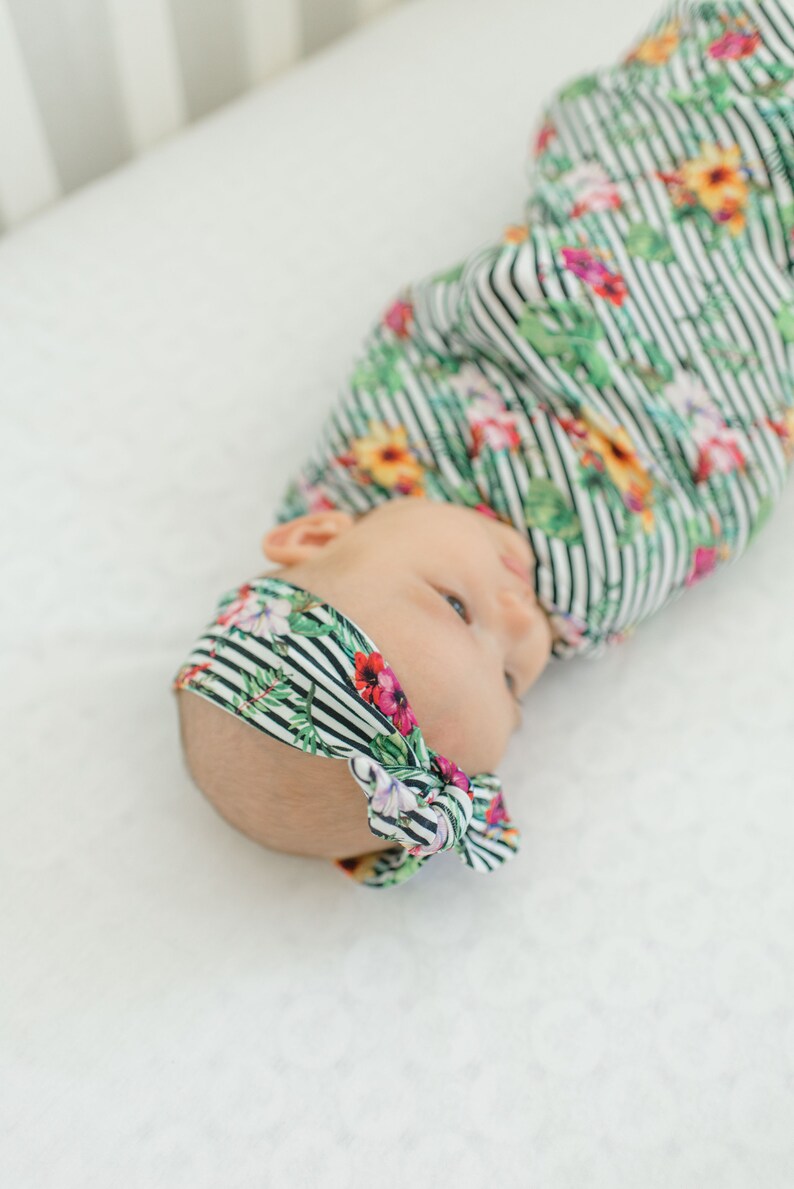Floral striped swaddle blanket 35x40 with bow or Etsy