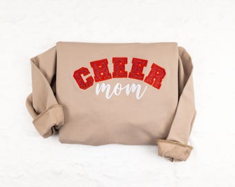 Cheer mom glitter applique embroidered sweatshirt mama gift competition cheerleading
