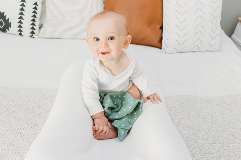 Green Muslin Baby Security Blanket With Teething Ring Etsy