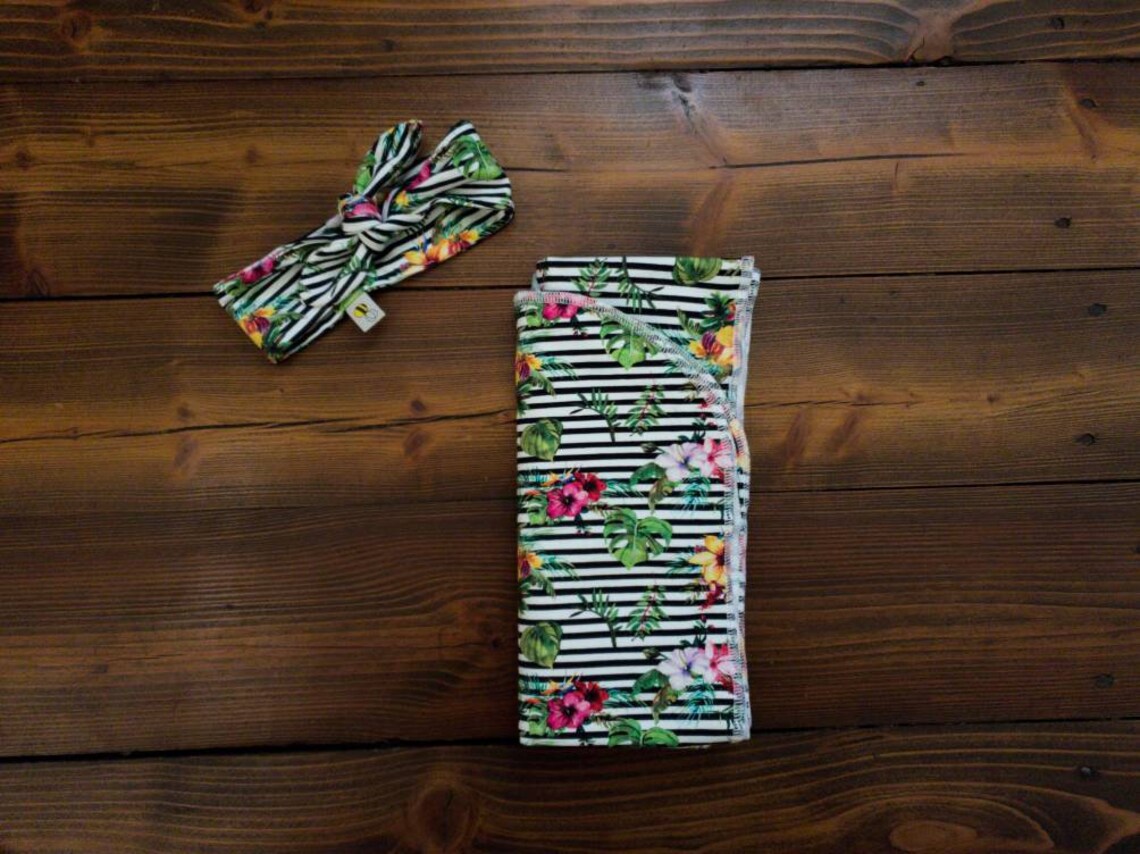 Floral Striped Swaddle Blanket 35x40 With Bow or Etsy