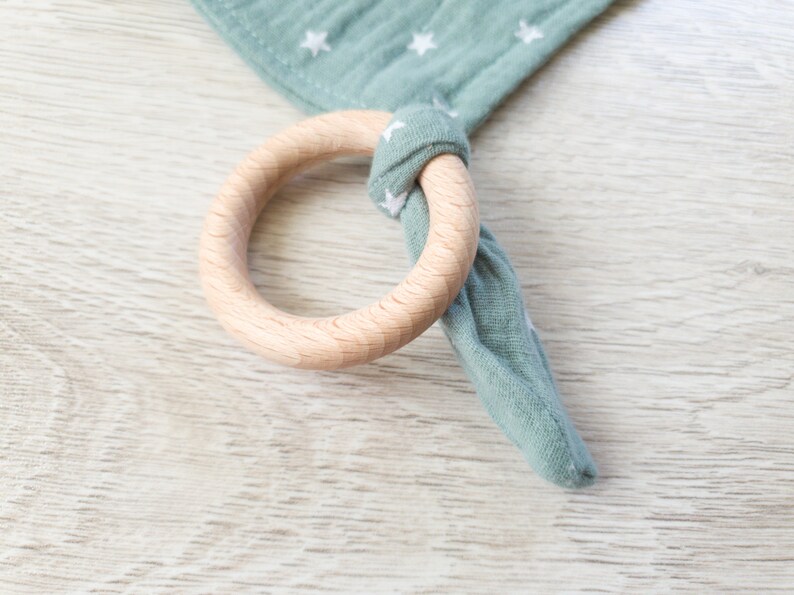 Green Muslin Baby Security Blanket With Teething Ring Etsy
