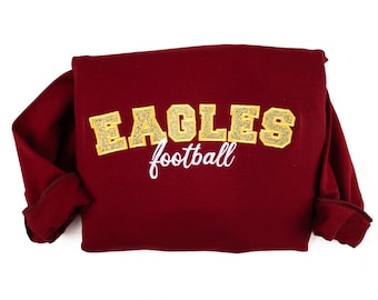 Custom School Spirit embroidered crewneck sweatshirt Mascot Glitter Applique