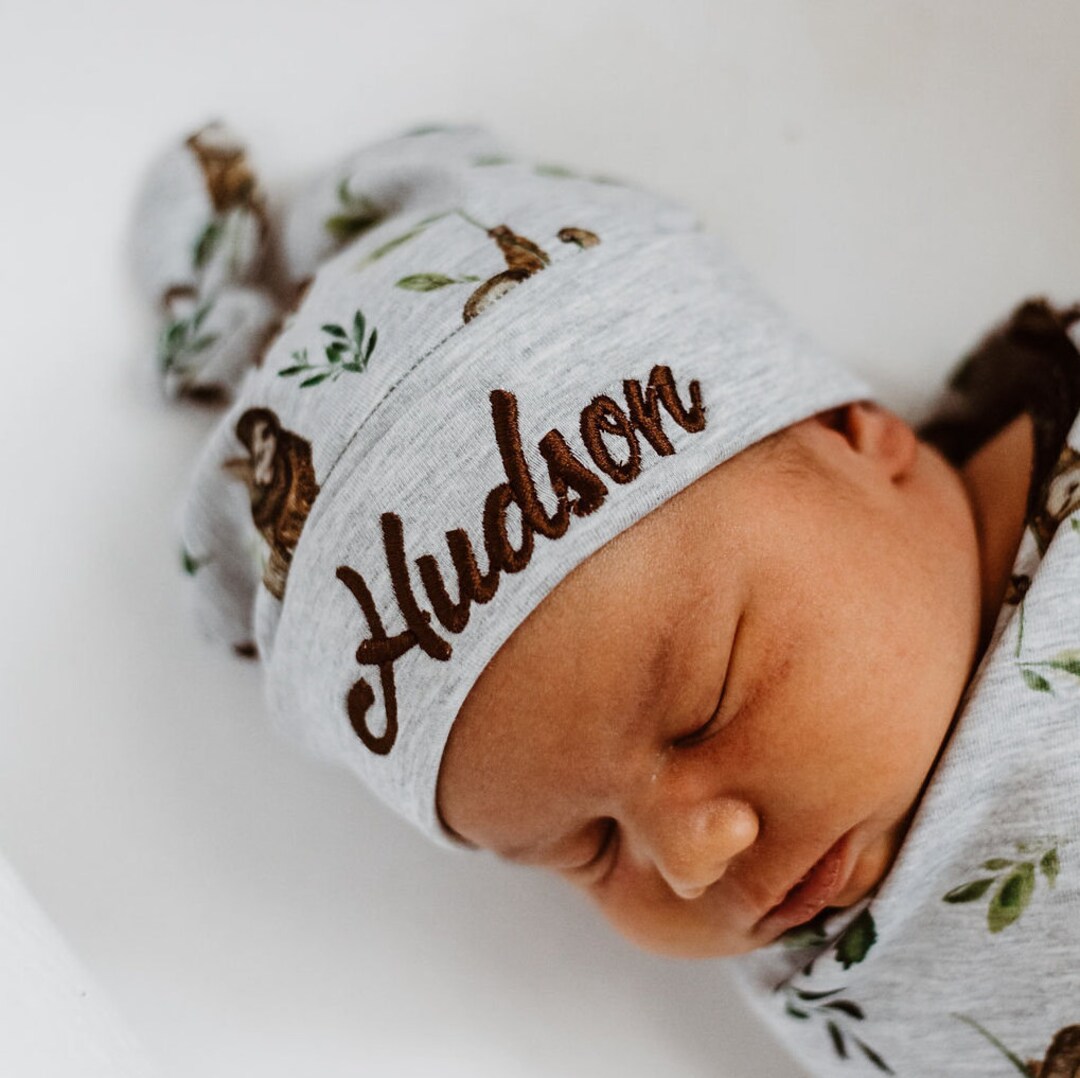 Embroidered Baby Boy Hat With Name With Sloth Design Etsy