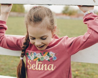 3m-10T Embroidered sweatshirt with name and flower crown