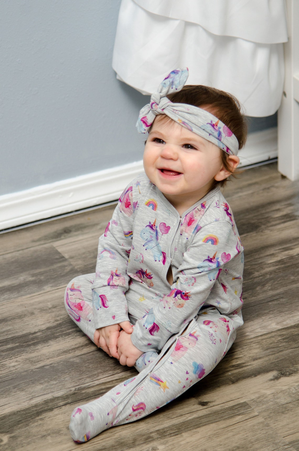 Unicorn Newborn Baby Sleeper With Top Knot Headband or Etsy