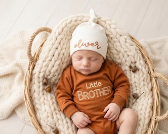 Custom Little brother embroidered bubble romper, baby sweatshirt romper Lil Bro
