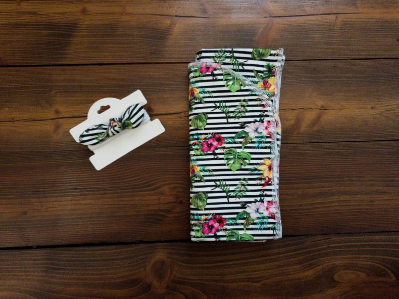 Floral striped swaddle blanket 35x40 with bow or Etsy