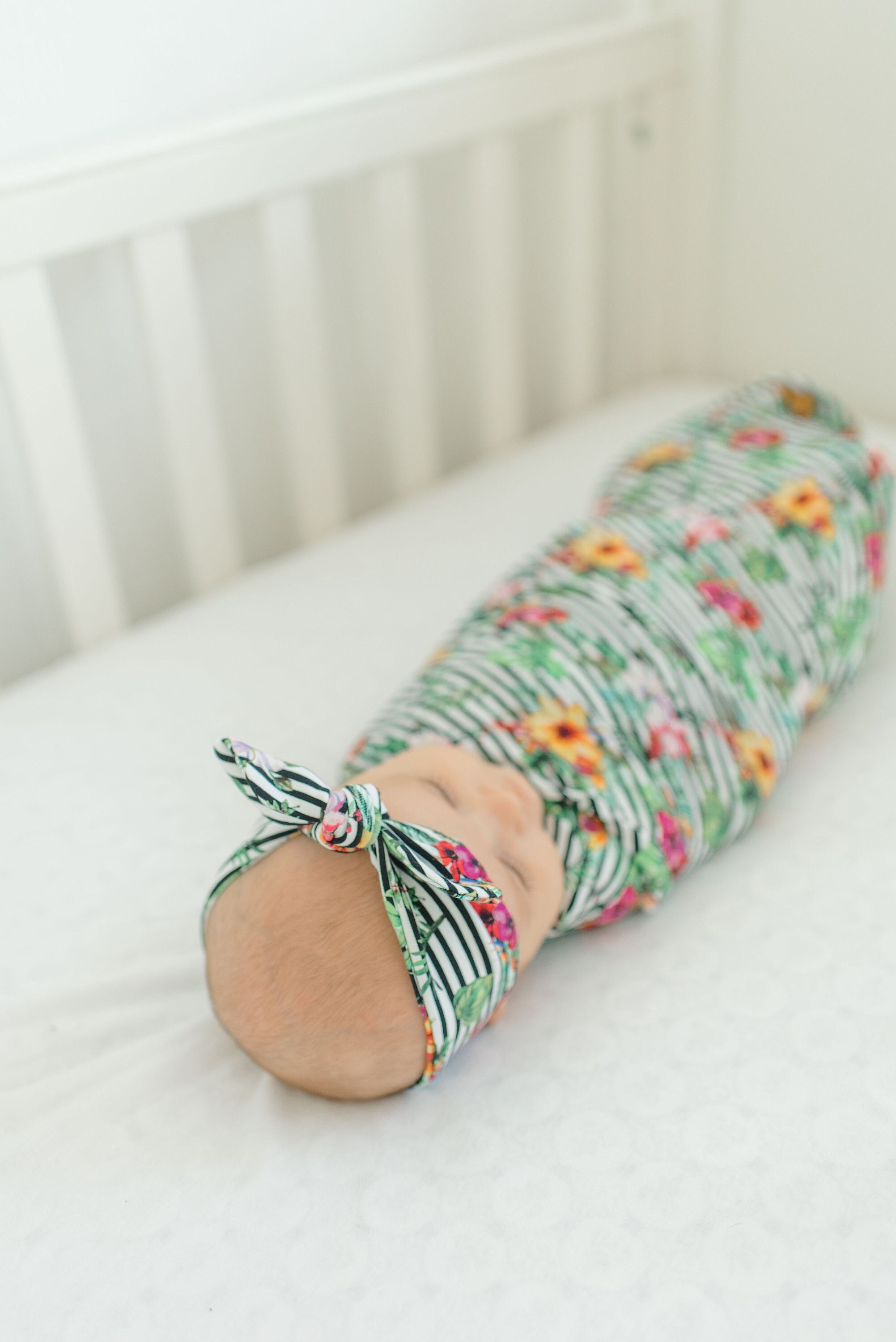 Floral Striped Swaddle Blanket 35x40 With Bow or Etsy