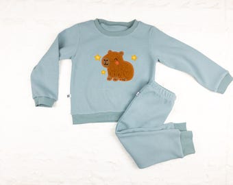 Capybara outfit boy girl sweatsuit applique embroidery with name and or number