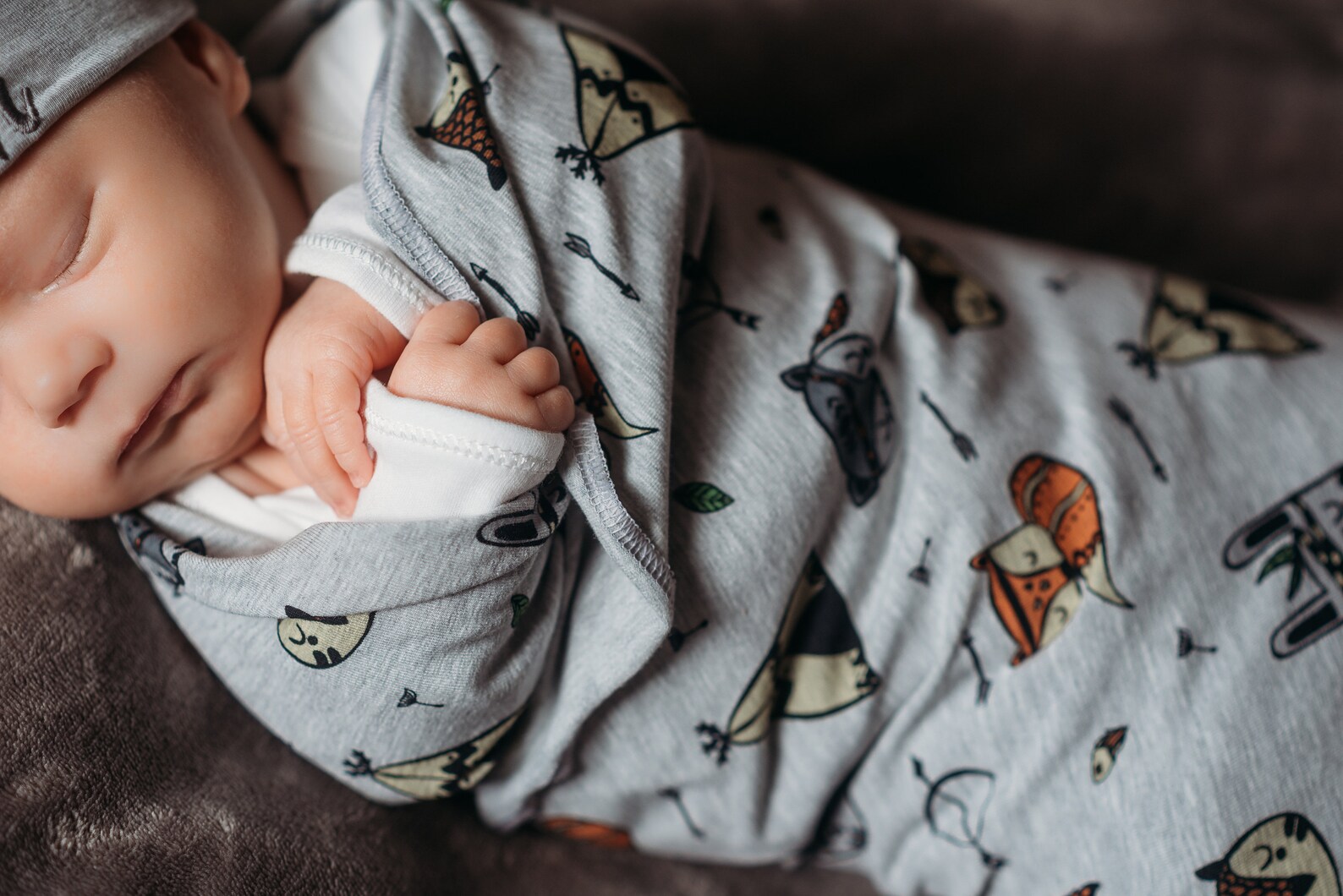 Baby Boy Swaddle Set With Hat With Forest Animal Print Etsy