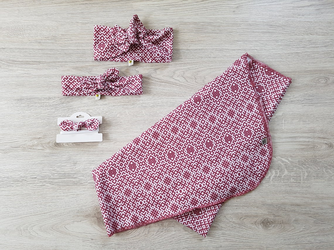Baby Girl Swaddle Set With Latvian Inspired Print Etsy