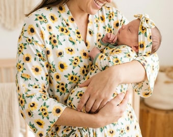 Sunflower mommy and me robe and gown set