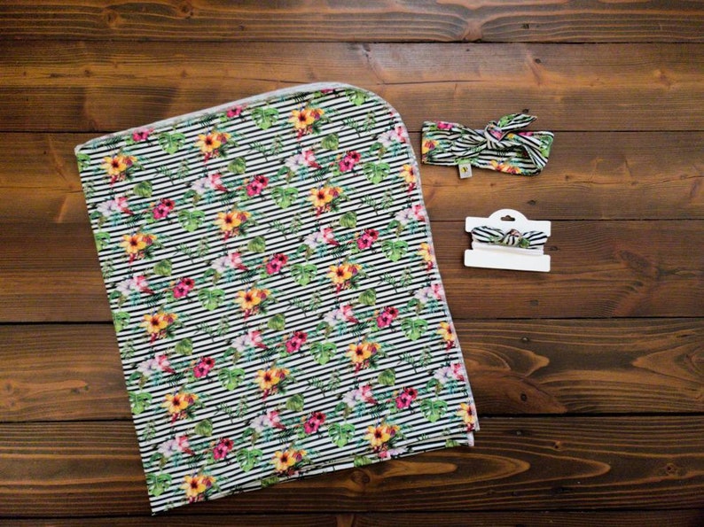 Floral striped swaddle blanket 35x40 with bow or Etsy