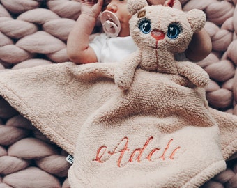 Pink Teddy bear lovie blanket with embroidered name