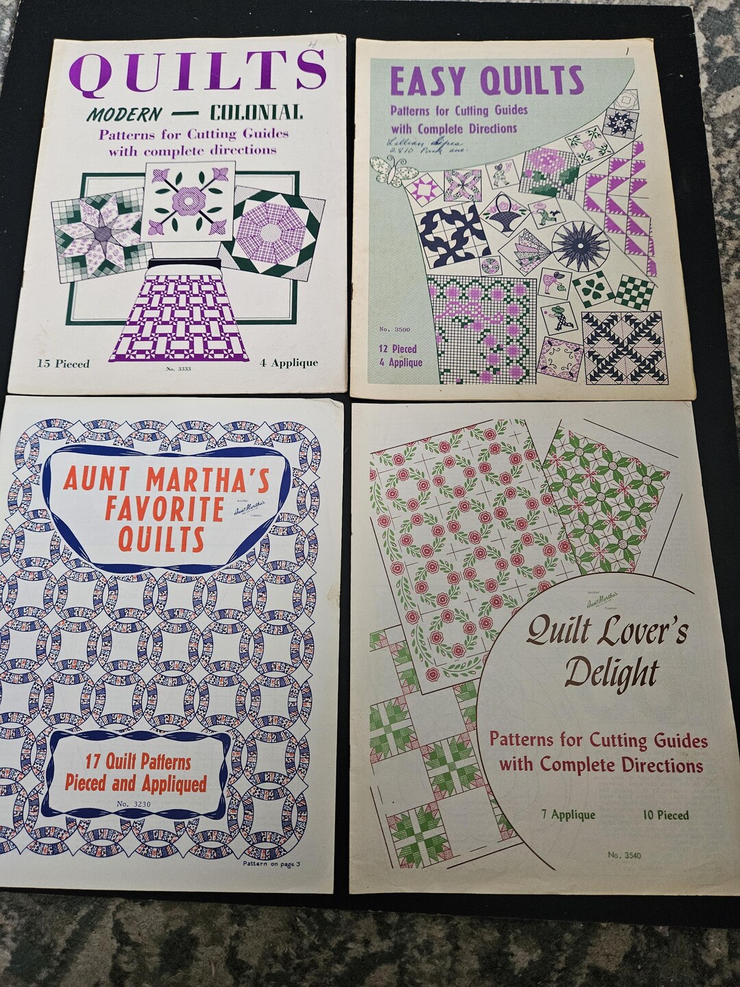 15 Vintage Quilt Pattern Books Including Aunt Martha's, Etc. Gently ...
