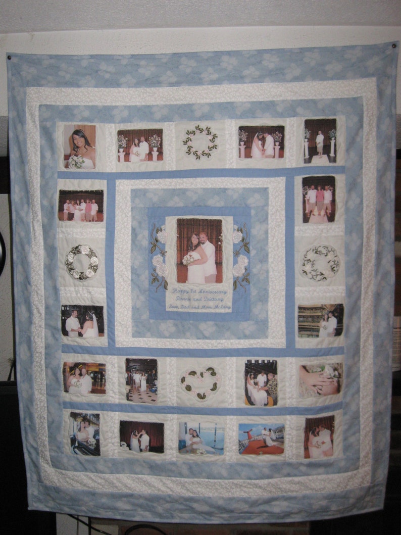 Custom Wedding or Anniversary Photo Memory Quilt Personalized With