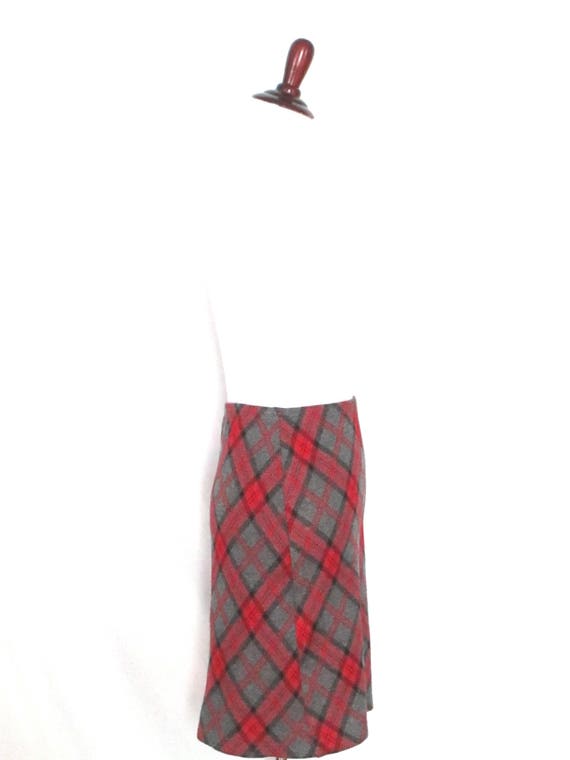 Vintage 90's Plaid Skirt Red & Gray Plaid Elastic… - image 3