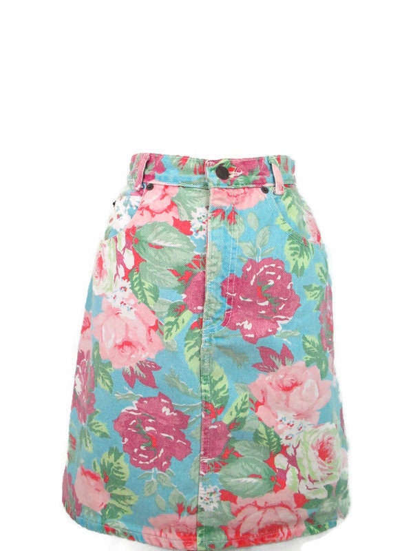 ● AND YOU ● Epping Floral Denim Skirt Vintage Palmetto's Floral Print Denim Skirt Women's Size 9