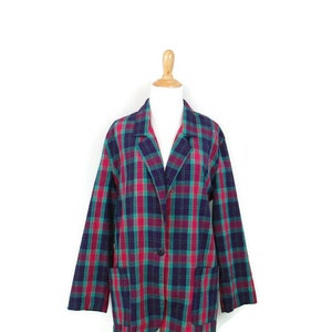 Vintage 1980&#39;s Multicolor Plaid Blazer Women&#39;s Size Medium Pink Purple & Green Polyester/Rayon Blend Blazer Jacket with Pockets