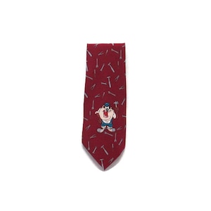 Vintage 1995 Taz Tasmanian Devil Tie Warner Bros Cartoon Necktie Tool Themed Silk Tie