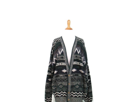 90's Oversized Abstract Striped Cardigan Vintage … - image 1