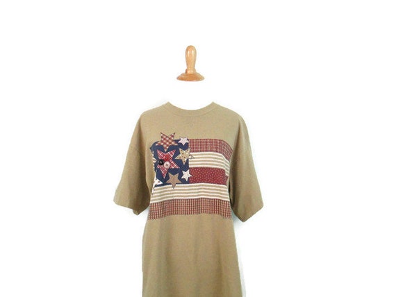 Vintage Stars & Stripes Americana Shirt 90's Cottagecore Shabby Chic American Flag Tee Normcore Women's Size Large Cotton Patriotic T-Shirt