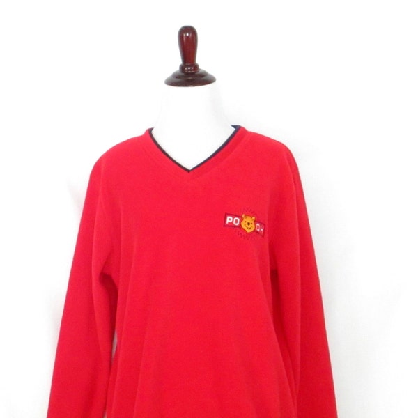 Winnie the Pooh Fleece Shirt Disney Fleece Pullover Bright Red Fleece Blouse Vintage 90's Winnie the Pooh Shirt 1990's Disney Clothing