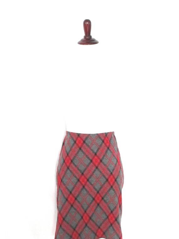 Vintage 90's Plaid Skirt Red & Gray Plaid Elastic… - image 2