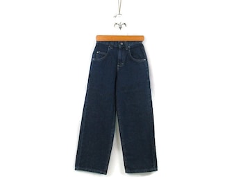 90er Jahre Lee Pipes Mädchen 10 Kurze Jeans mit weitem Bein NOS Vintage Dark Wash 23 Zoll Taille Kinderdenim