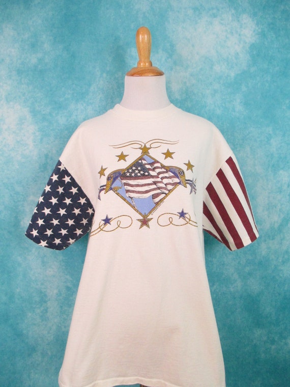 90's American Flag Colorblock Made in USA Shirt V… - image 2